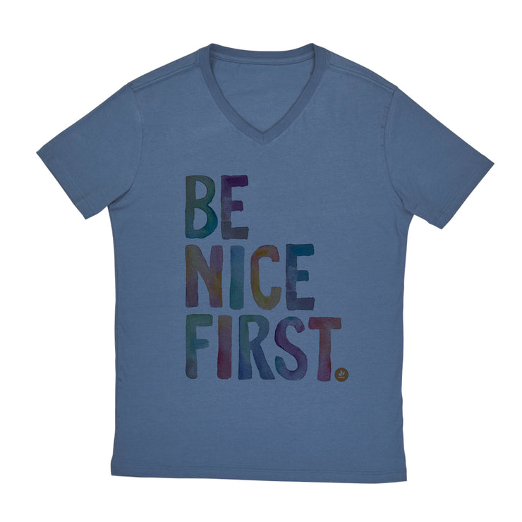 Men's V-neck T-shirt - Be Nice First