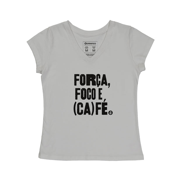 Women's V-neck T-shirt - Força, foco e café