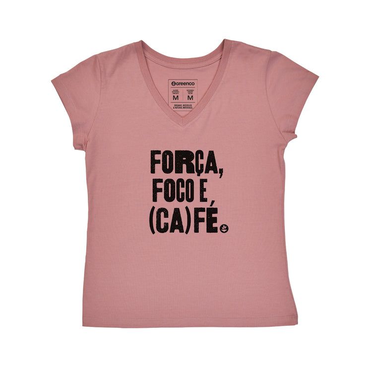 Women's V-neck T-shirt - Força, foco e café