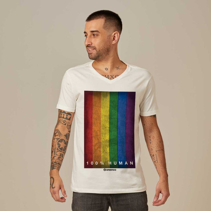 Men's V-neck T-shirt - 100% Human