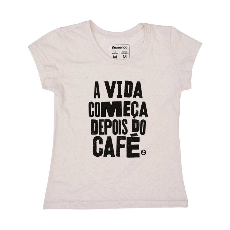 Recycled Polyester + Linen Women's T-shirt - A Vida Começa Depois do Café