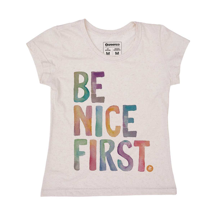 Recycled Polyester + Linen Women's T-shirt - Be Nice First