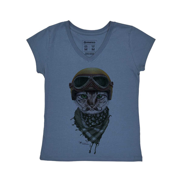 Women's V-neck T-shirt - Biker Cat