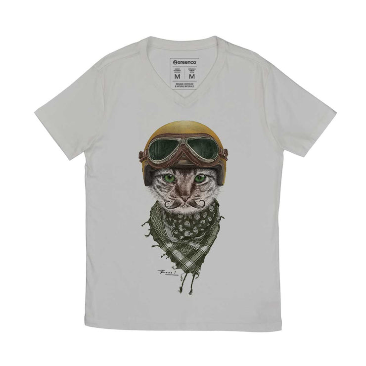 Men's V-neck T-shirt - Biker Cat