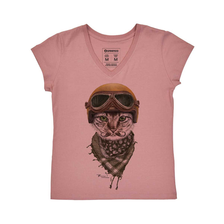 Women's V-neck T-shirt - Biker Cat
