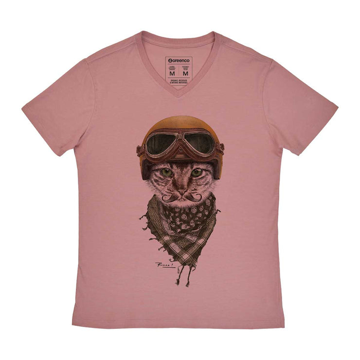Men's V-neck T-shirt - Biker Cat