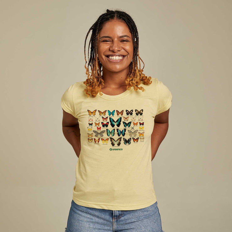 Recycled Polyester + Linen Women's T-shirt - Butterflies