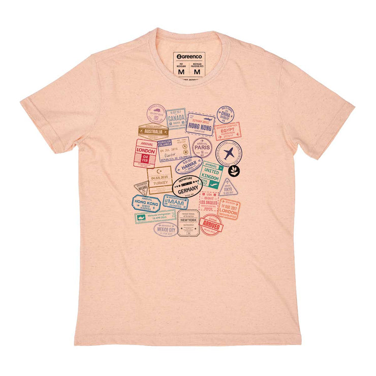Recycled Polyester + Linen Men's T-shirt - Passport Stamps