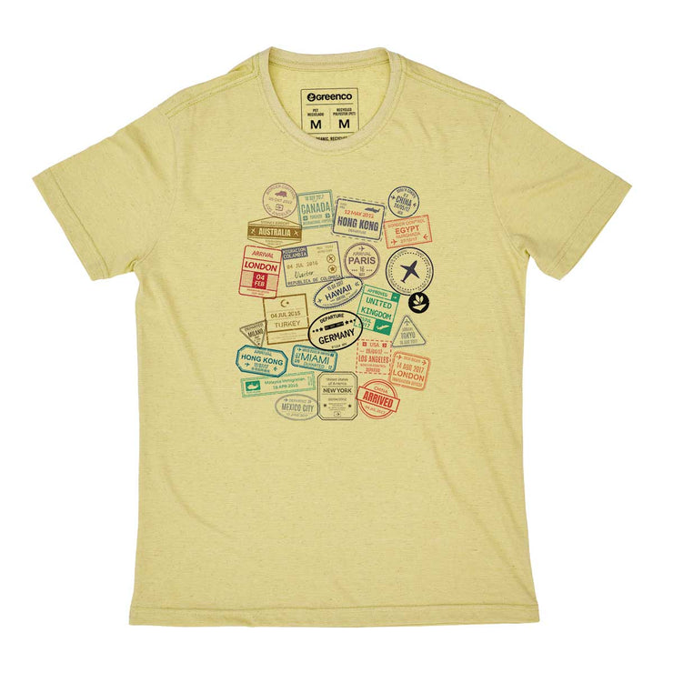 Recycled Polyester + Linen Men's T-shirt - Passport Stamps