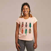 Recycled Polyester + Linen Women's T-shirt - Colored Beetles