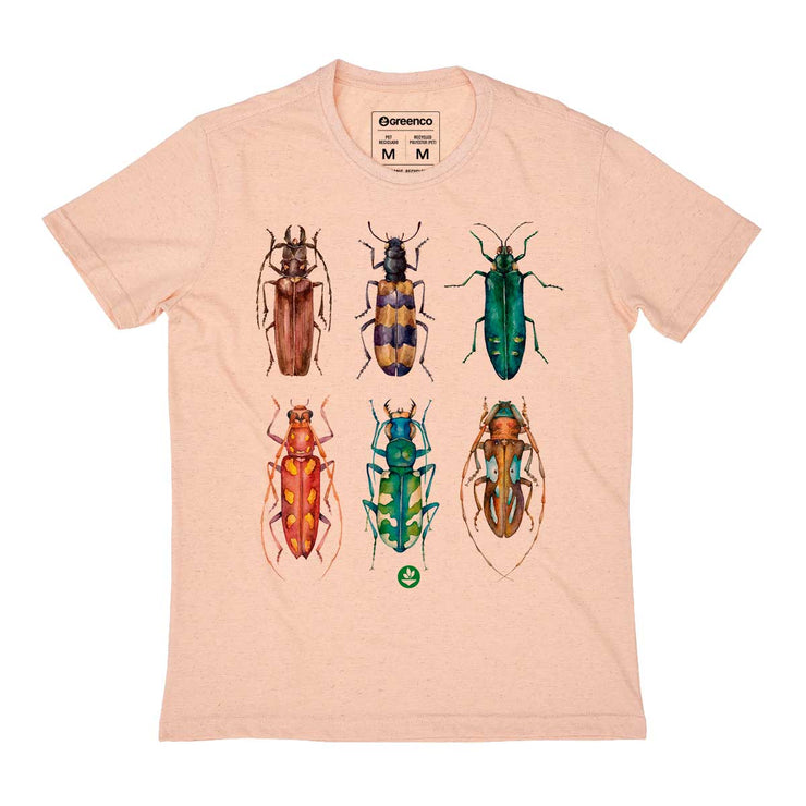 Recycled Polyester + Linen Men's T-shirt - Colored Beetles