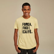 Recycled Polyester + Linen Men's T-shirt - Força, Foco e Café