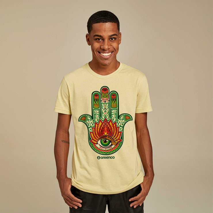 Recycled Polyester + Linen Men's T-shirt - Hamsa Color