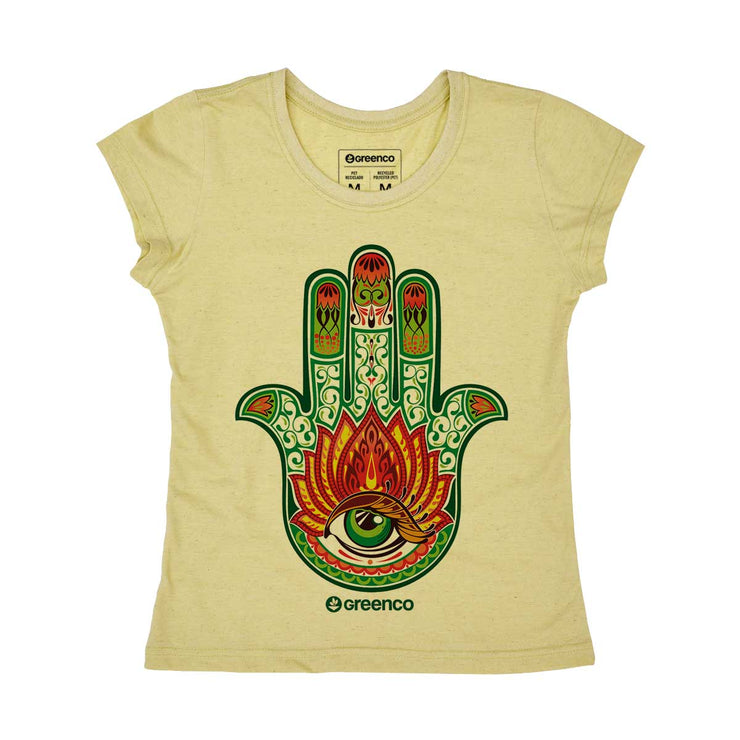 Recycled Polyester + Linen Women's T-shirt - Hamsa Color