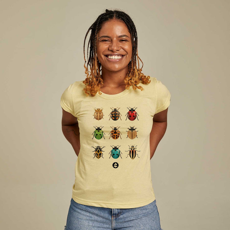 Recycled Polyester + Linen Women's T-shirt - Ladybugs