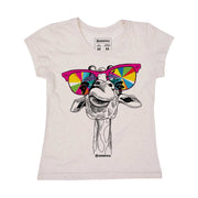 Recycled Polyester + Linen Women's T-shirt - Crazy Giraffe
