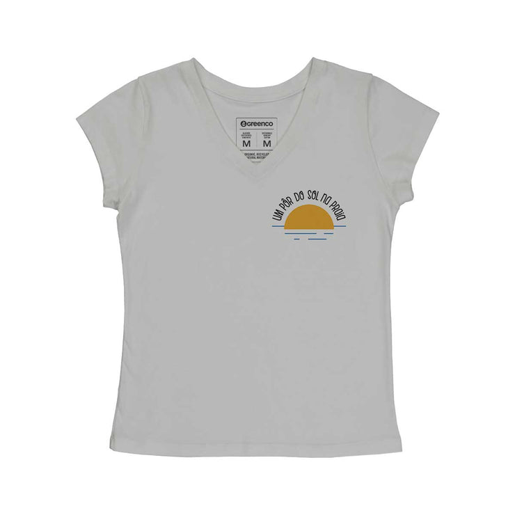 Women's V-neck T-shirt - Um Pôr Do Sol Na Praia