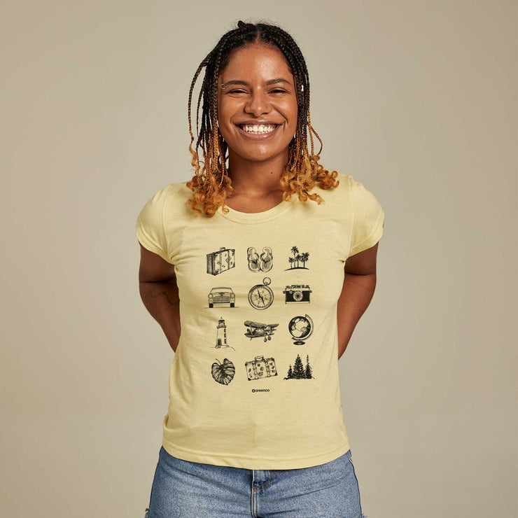 Recycled Polyester + Linen Women's T-shirt - Vintage Traveller